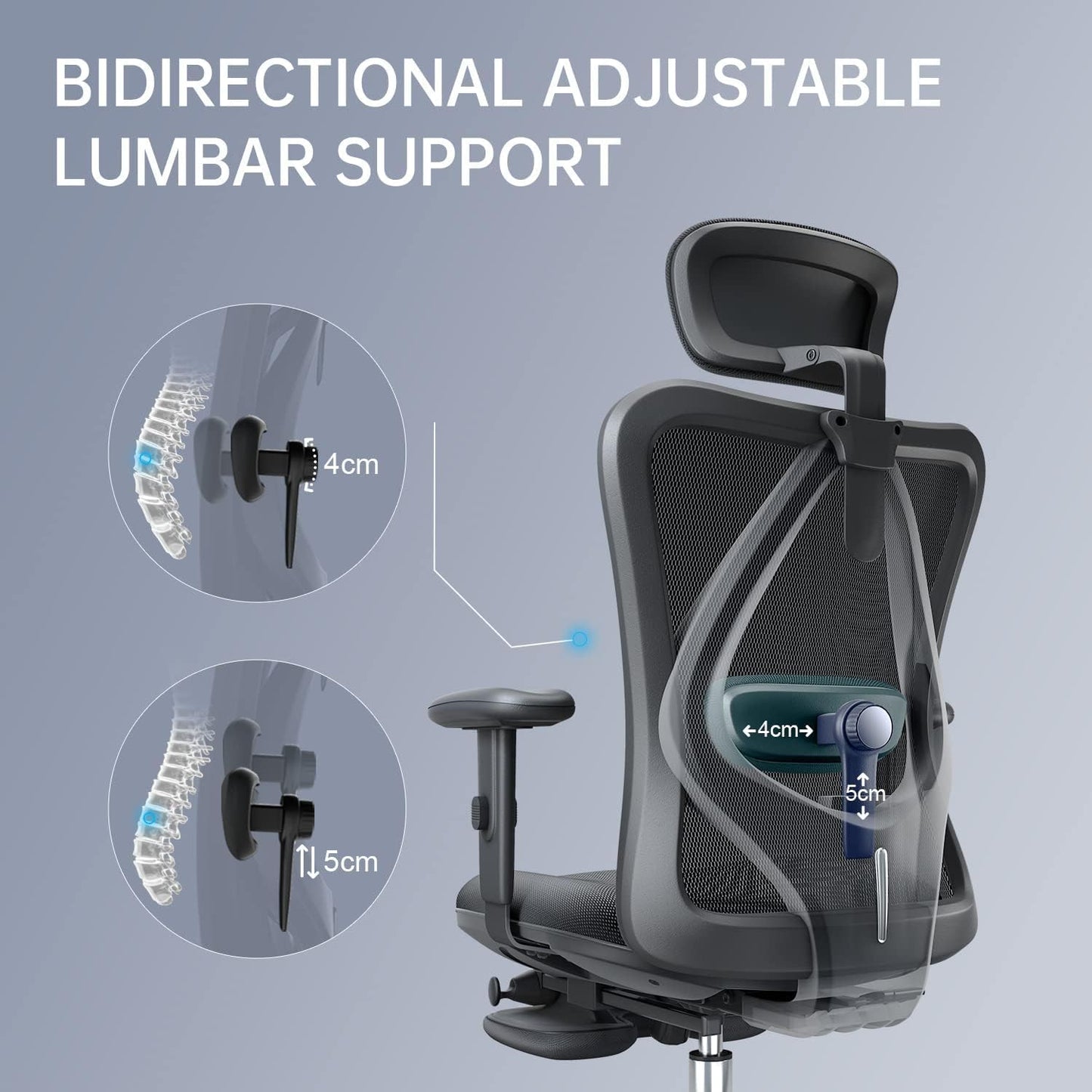 Ergonomic Office Chair, Computer High Back Desk Chair with 2D Armrest, Adjustable Headrest, Lumbar Support And with Footrest