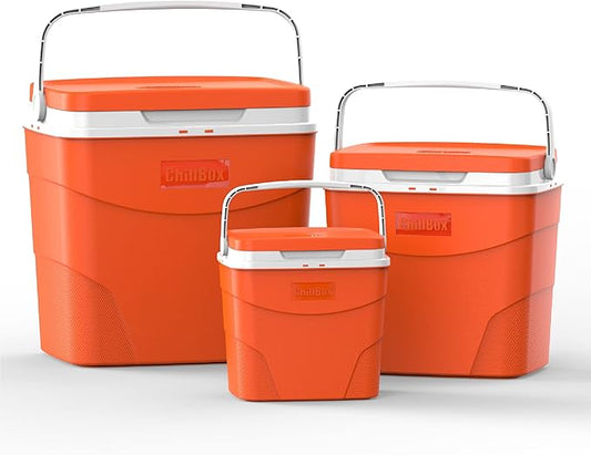 24L ChillBox 3-in-1 Orange Plastic Cooler Box – Portable Insulated Ice Chest with Secure Handle Locking