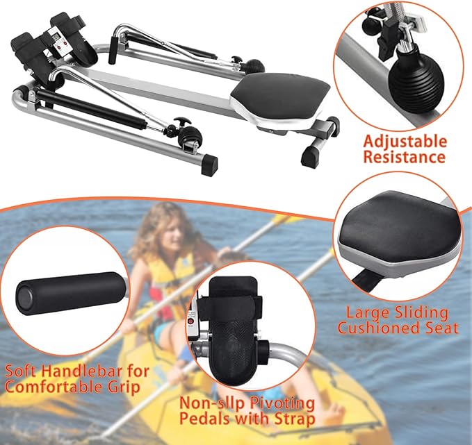 Hydraulic Rowing Machine, Full Motion Rower with Adjustable Resistance & LCD Monitor for Cardio - COOLBABY