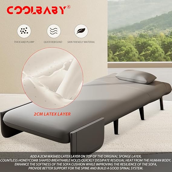 COOLBABY Sofa Bed Tri-fold Sofa Bed with Adjustable Backrest and Pillows, Lounge Chair for Outdoor, Indoor, Home and Office, Comfortable Sleeper (Gray)