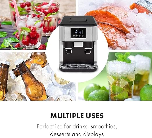 Ice Maker, 3-in-1: Ice Cubes, Crushed Ice, Cold Water, 15-18kg/24h, LCD Display, 1.8L Tank - COOLBABY