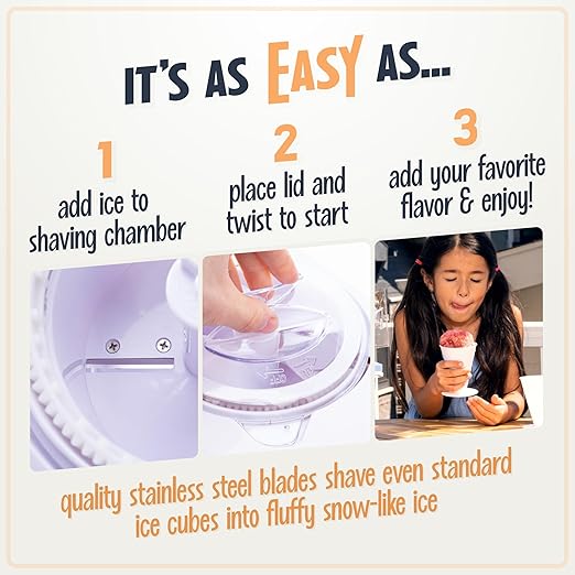 Snow Cone Shaved Ice Machine - Table-Top Slushie Machine Makes 20 Icy Treats, White - COOLBABY