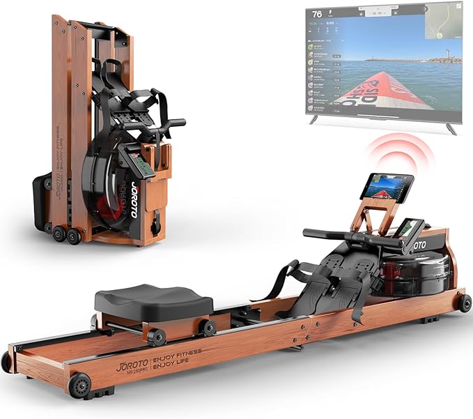 Solid Oak Water Rowing Machine for Home Use | Foldable Wooden Rower with Bluetooth Monitor