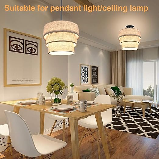 Lamp Shades for Floor Lamps,Pendant Lighting and Chandelier Replacement,3-Tier Drum Fabric Lampshade with Natural Linen Handcrafted - COOLBABY