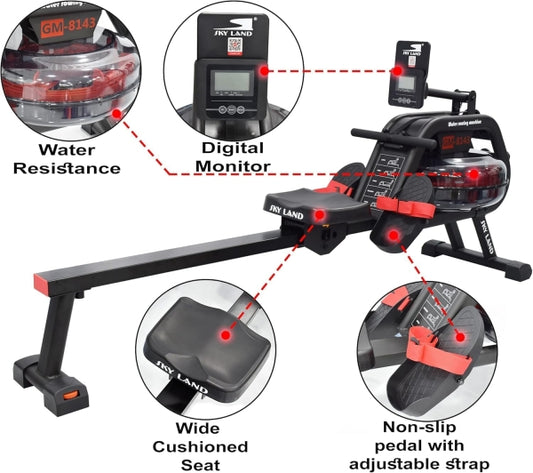 Water Resistance Rowing Machine with FitShow App & Ab Roller Bundle | 130kg Capacity