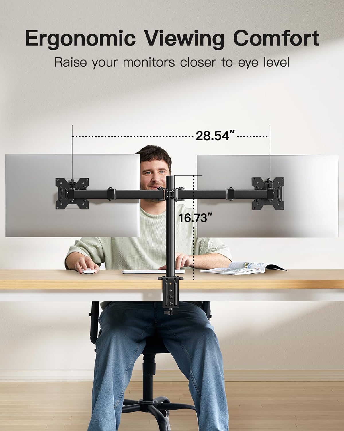 Dual Monitor Stand for 13 to 30 Inch Screens, Dual Monitor Mount Holds Capacity up to 22 lbs, Dual Monitor Arm with Height Adjustable, Tilt/Swivel/Rotate, VESA 75/100mm - COOLBABY