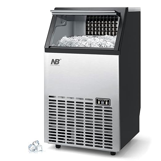 Commercial Ice Maker (45kg/24H, 15kg Storage, Stainless Steel) - Black & Silver
