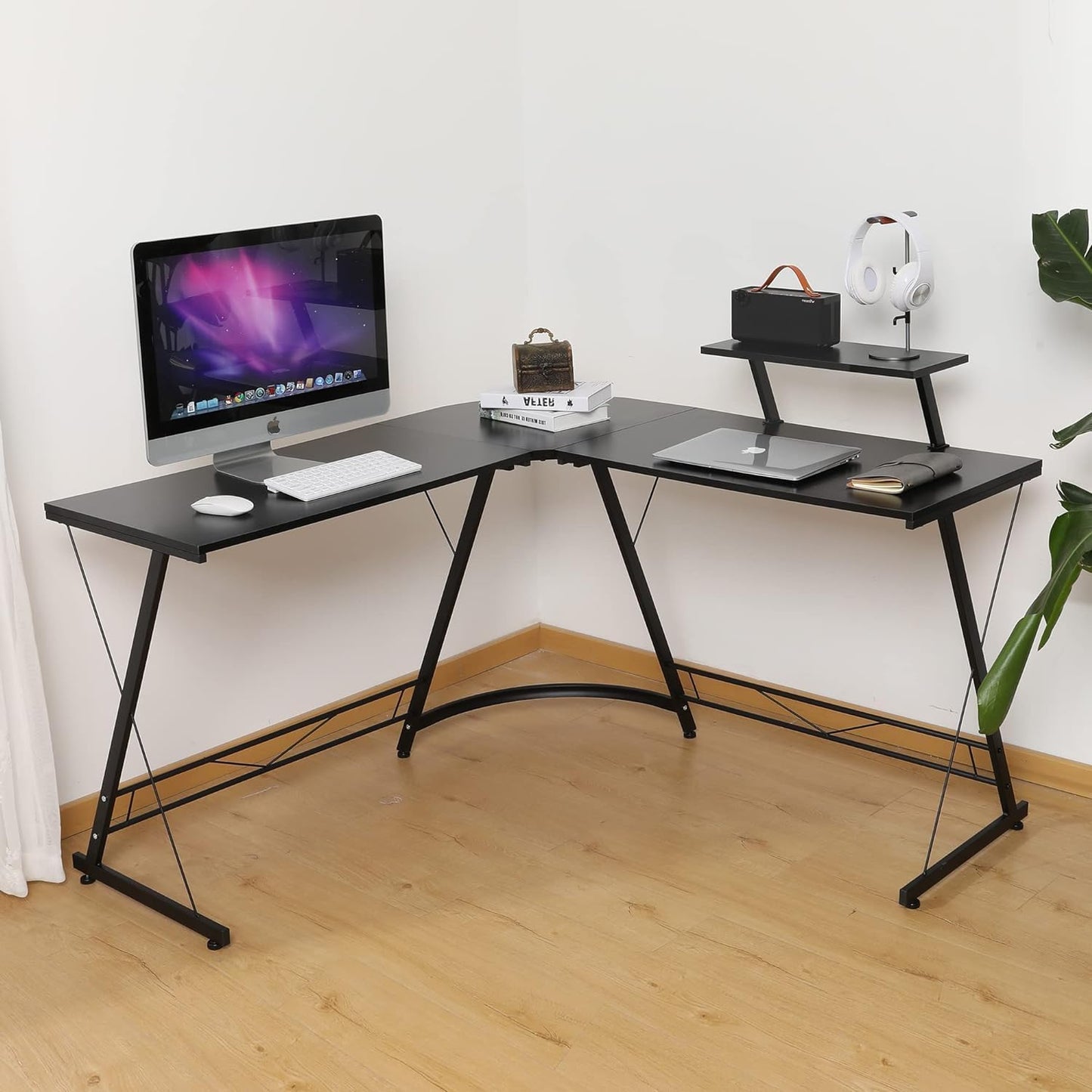 COOLBABY L Shaped Computer Desk: Sleek Design, Large Workspace, and Effortless Assembly for Your Home Office( BLACK） - COOLBABY