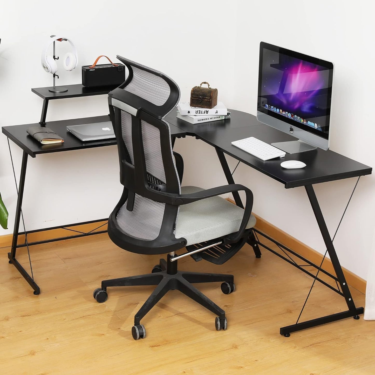 COOLBABY L Shaped Computer Desk: Sleek Design, Large Workspace, and Effortless Assembly for Your Home Office( BLACK） - COOLBABY