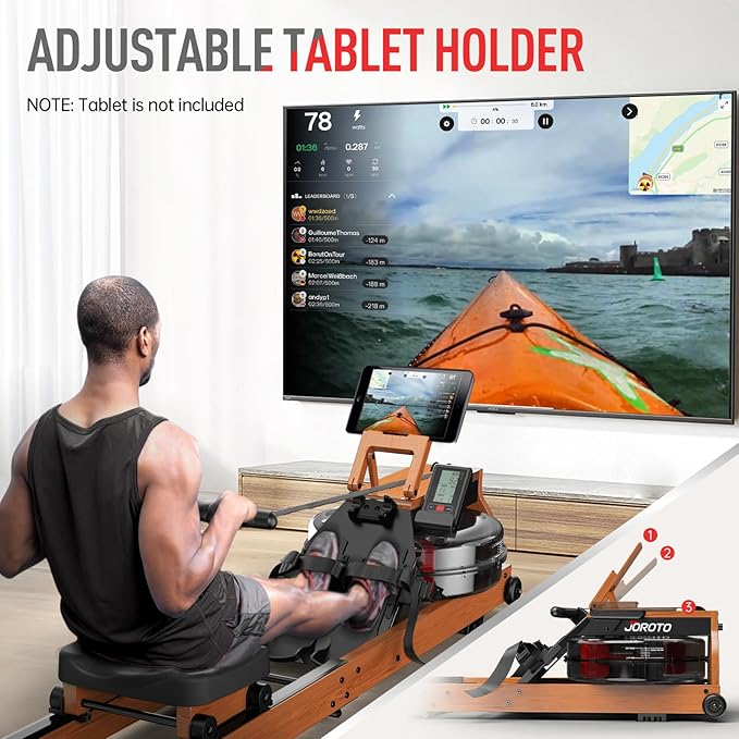 Solid Oak Water Rowing Machine for Home Use | Foldable Wooden Rower with Bluetooth Monitor