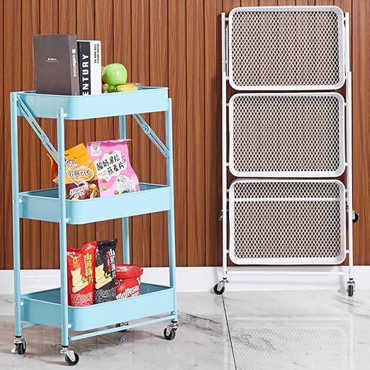 🛒 COOLBABY Foldable Utility Cart Organizer with Wheels – 3-Tier Rolling Storage Shelf for Kitchen, Bathroom, Office & More (White) - COOLBABY