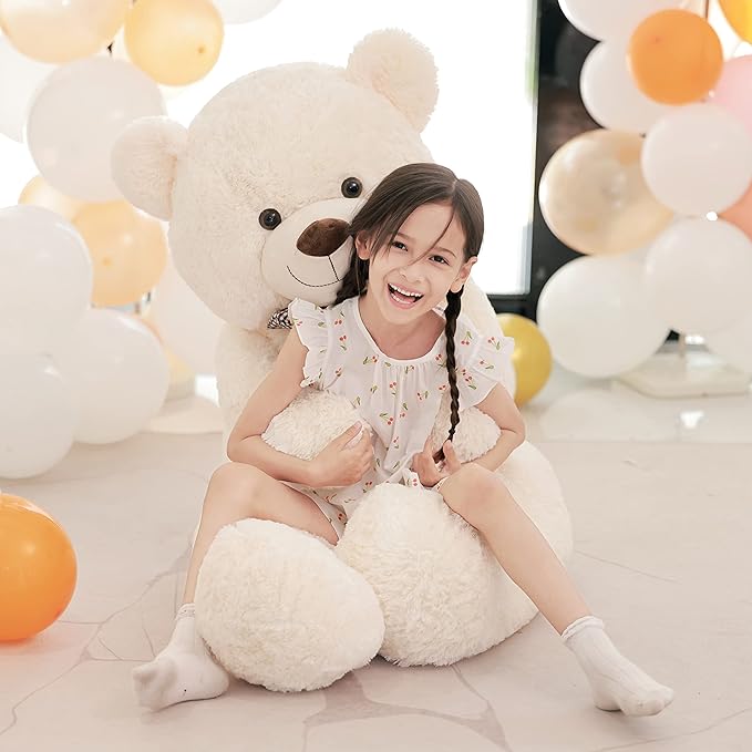 Poutmac 55 inch Giant Teddy Bear Stuffed Animal White Big Plush Teddy Bear Valentine's Gift for Girlfriend Soft Stuffed Bear Animals for Christmas,Birthday,Mother's Day - COOLBABY