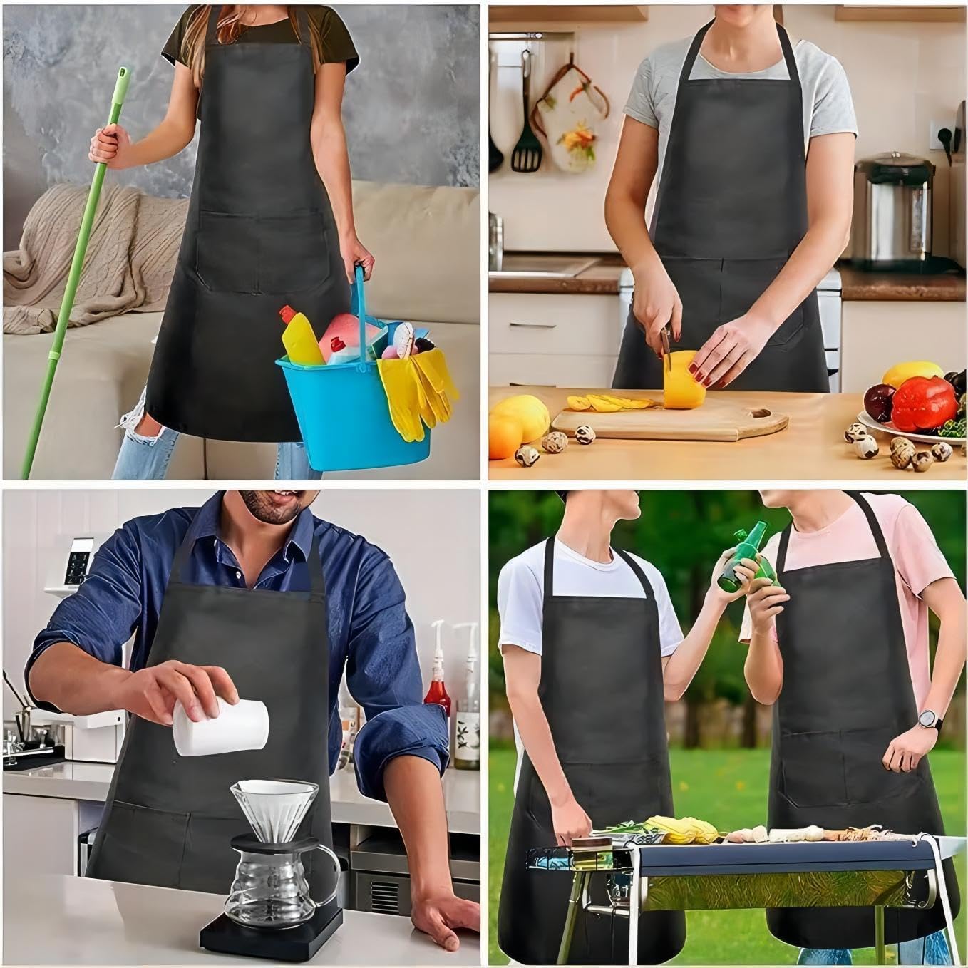 COOLBABY Polyester Apron, Black Oil Resistant Apron, Unisex Adjustable Cooking Apron (65 * 90CM)