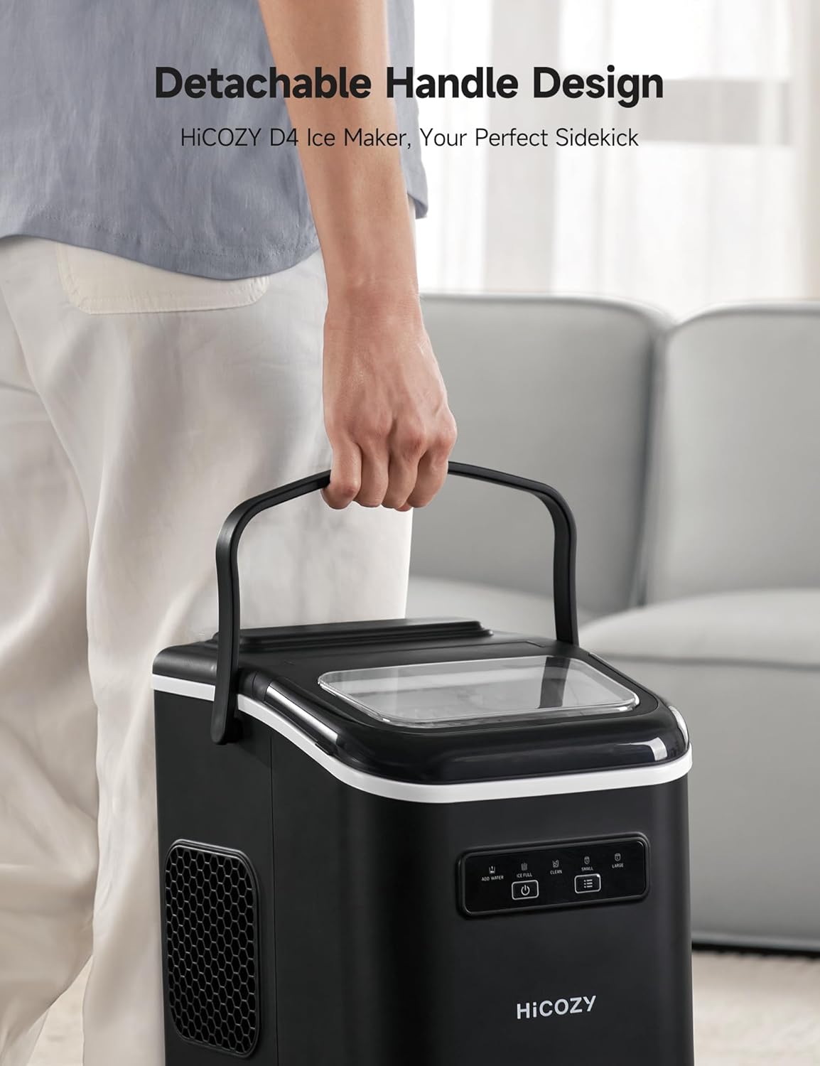 Compact Ice Maker – 15kg/Day, 2 Ice Sizes, Self-Cleaning & Portable with Handle (Black) - COOLBABY