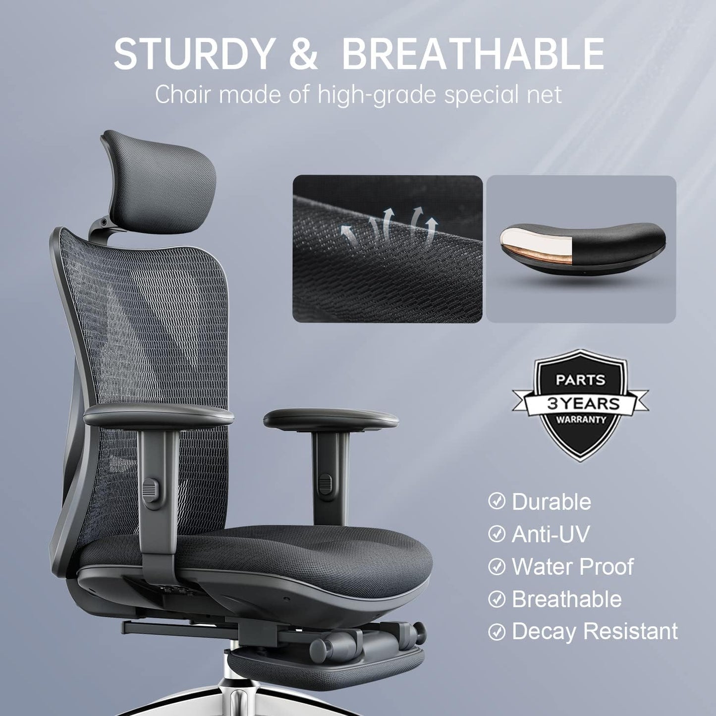 Ergonomic Office Chair, Computer High Back Desk Chair with 2D Armrest, Adjustable Headrest, Lumbar Support And with Footrest