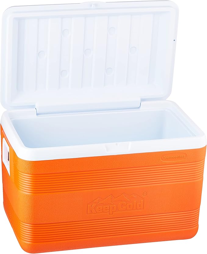 60L Plastic Cooler Icebox Deluxe Orange – Heavy Duty Insulated Cooler with 6-Day Ice Retention