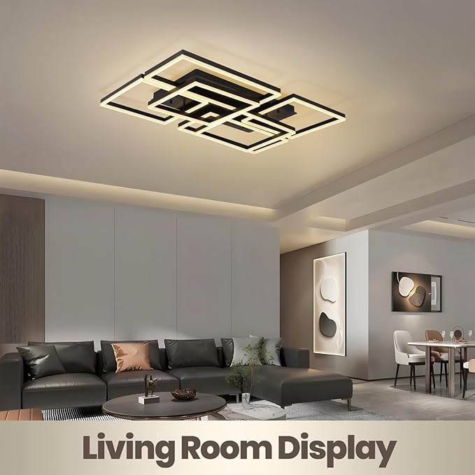 6-Head Rectangular Black Ceiling Light: Modern Dimmable 200W Flush Mount Fixture - COOLBABY