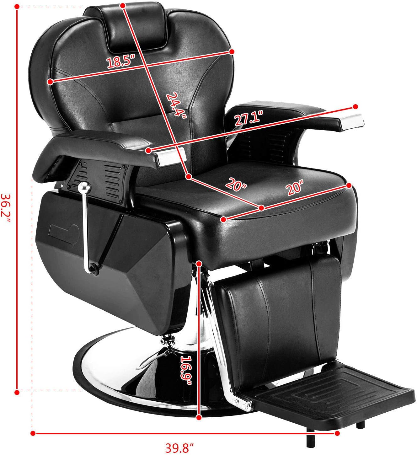 Men Salon Hydraulic Adjustable Height Chair - Black