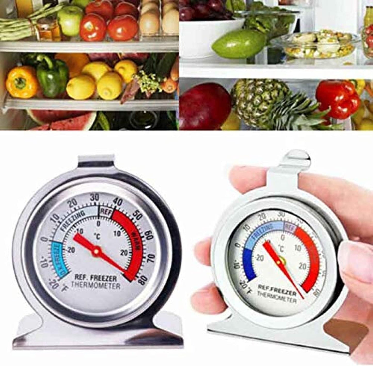 COOLBABY Stainless Steel Fridge Freezer Thermometer Hanging Gauge Refrigerator Home, Black - COOLBABY