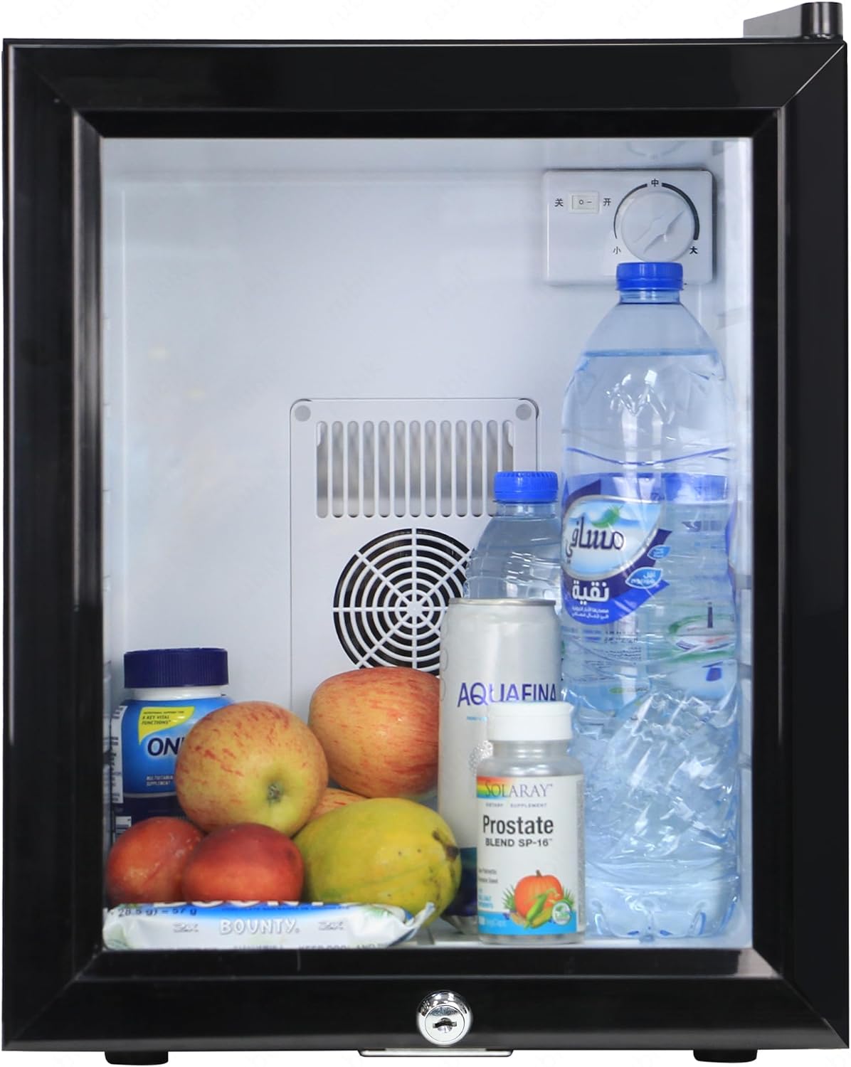 UK Compact Minibar Electric Mini Fridge - Glass Door Fridge For Hotel/Home/Kitchen & Office - Compact Refrigerator - 100% Silent - 40 Lt - Black - COOLBABY