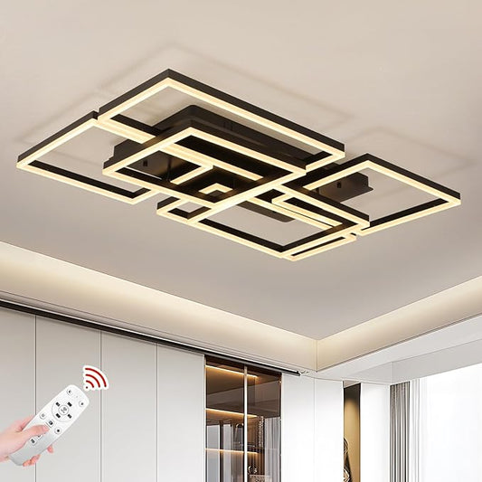 6-Head Rectangular Black Ceiling Light: Modern Dimmable 200W Flush Mount Fixture - COOLBABY