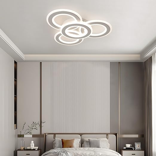 Modern LED Ceiling Light: White 3-Ring Flush Mount with 3-Color Dimming for Any Room - COOLBABY