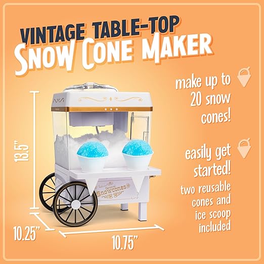 Snow Cone Shaved Ice Machine - Table-Top Slushie Machine Makes 20 Icy Treats, White - COOLBABY