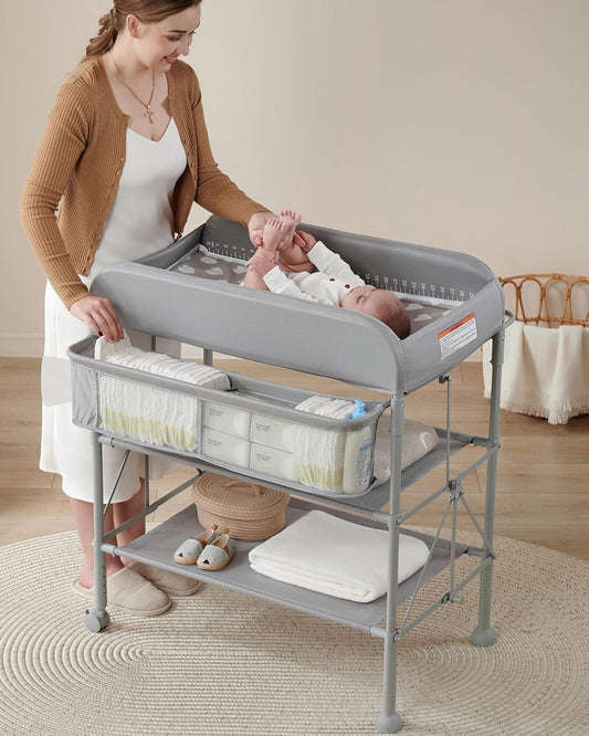 Portable Diaper Changing Station – Waterproof, Folding Baby Changing Table with Adjustable Height & Storage Organizer – Mobile Nursery Table for Newborns & Infants - COOLBABY