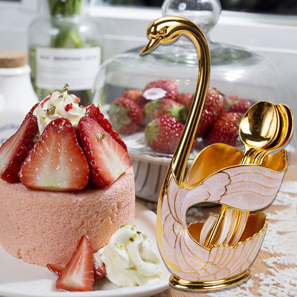 COOLBABY HDD-TETZG Fruit dessert fork cake coffee spoon metal fruit fork set swan base - COOL BABY