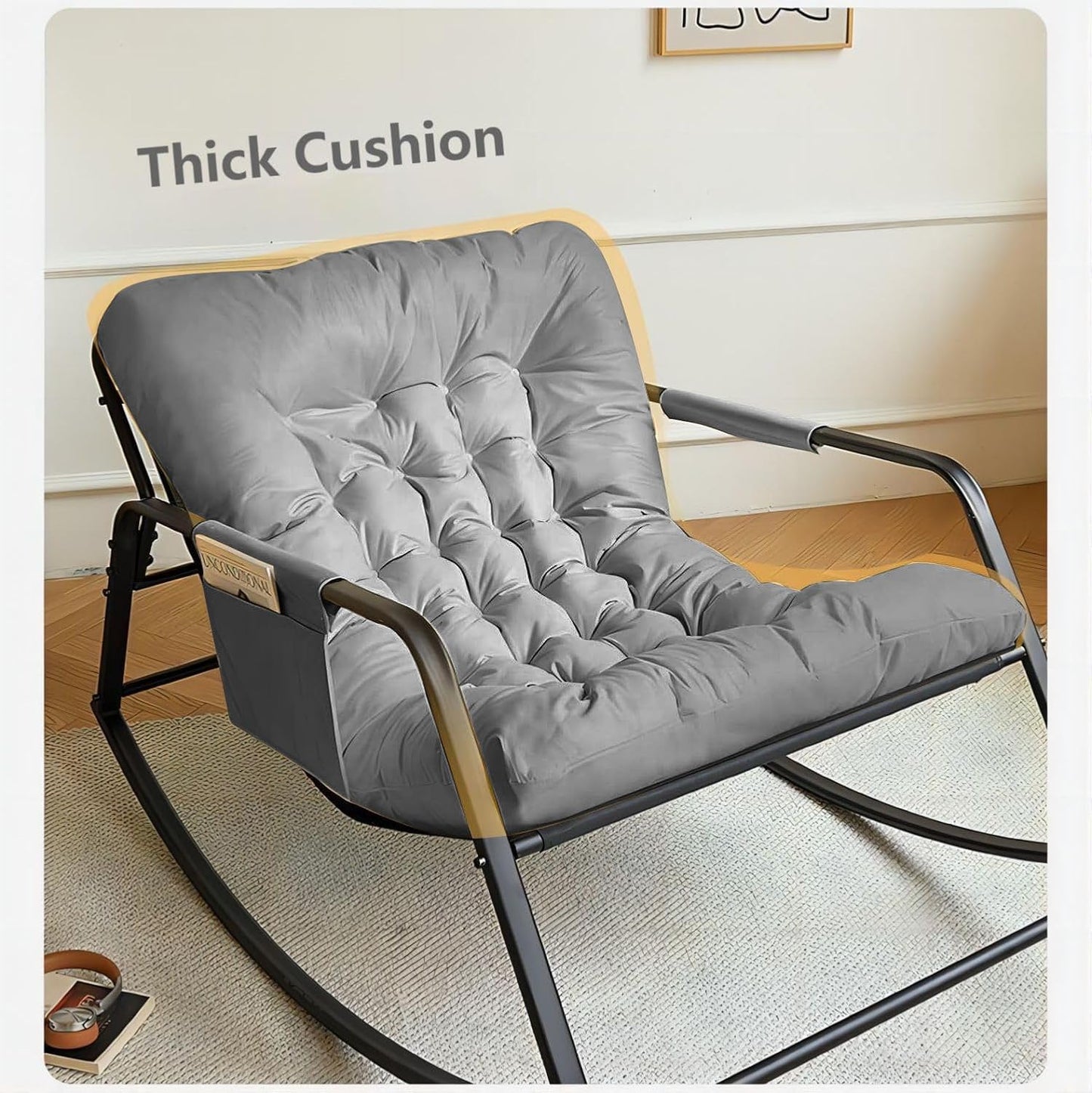 COOLBABY Rocking Chair Rocking Chair Nordic Italian Living Room Household Single Leisure And Comfortable Cloth Sofa Chair for Bedroom Balcony (Color : GREY) - COOLBABY