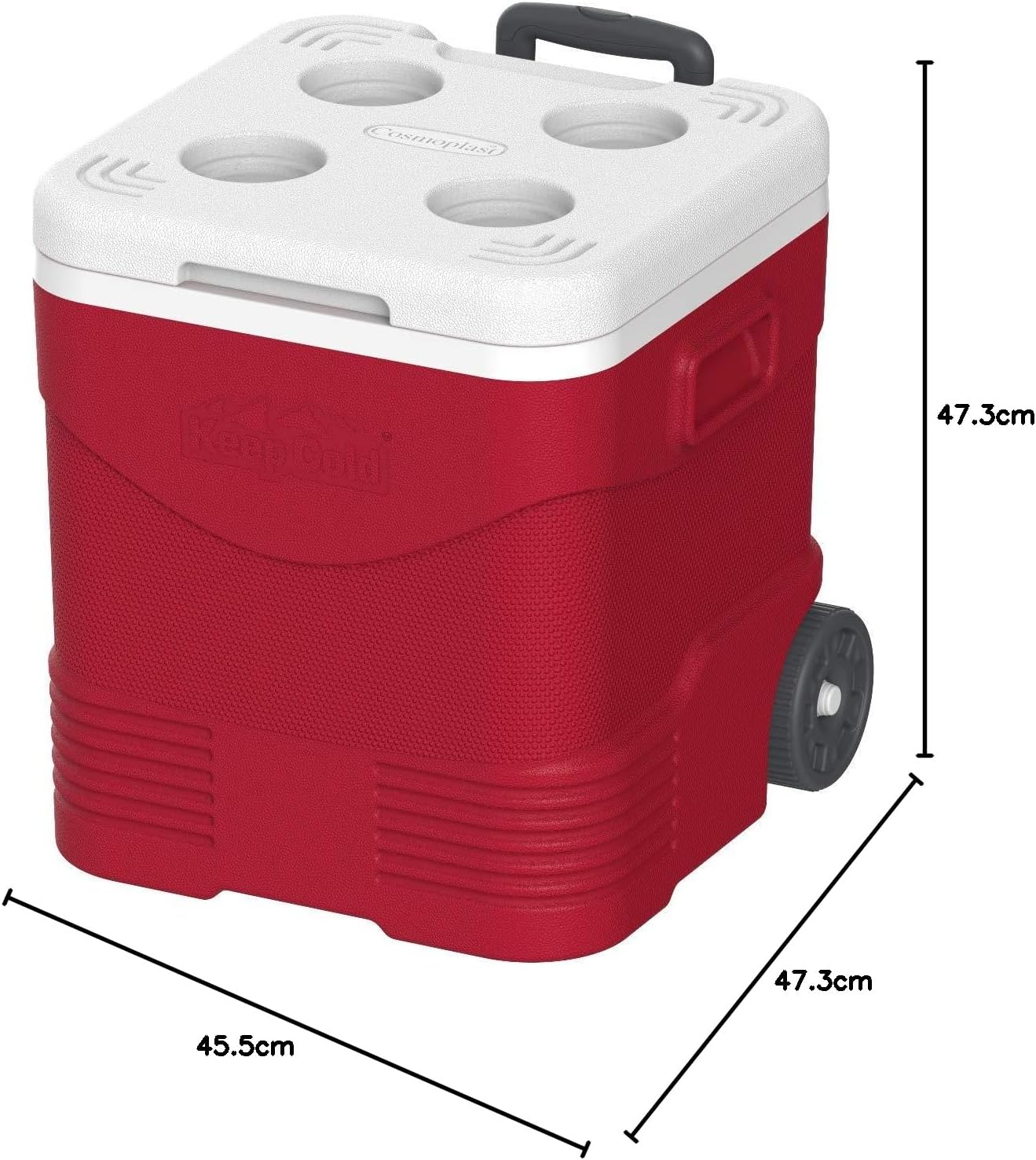 45L Picnic Trolley Icebox Red – Wheeled Insulated Cooler with 4-Day Ice Retention