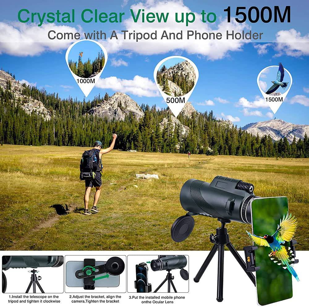 COOLBABY 50X60 Monocular Telescope, High Powered Monocular for Adults with BAK4 Prism & FMC Lens for Stargazing Hunting Wildlife Bird Watching Travel Camping Hiking with Smartphone Holder - COOL BABY