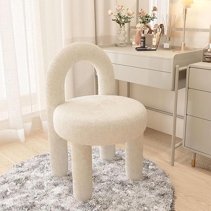 Vanity Chair, Elegant Furry Makeup Desk Chairs for Girls - COOLBABY