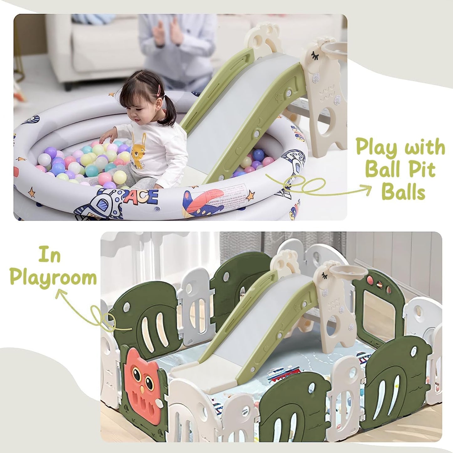 Toddler Slide for Ball Pit Indoor Slide for Toddlers 1-3 Baby Slide with Basketball Hoop Slide for Ball Pit Toddlers Age 1-3 Kids Slide