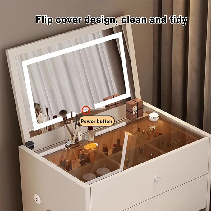 Multifunctional Makeup Vanity Dressing Table with Drawers and Chair 70 CM