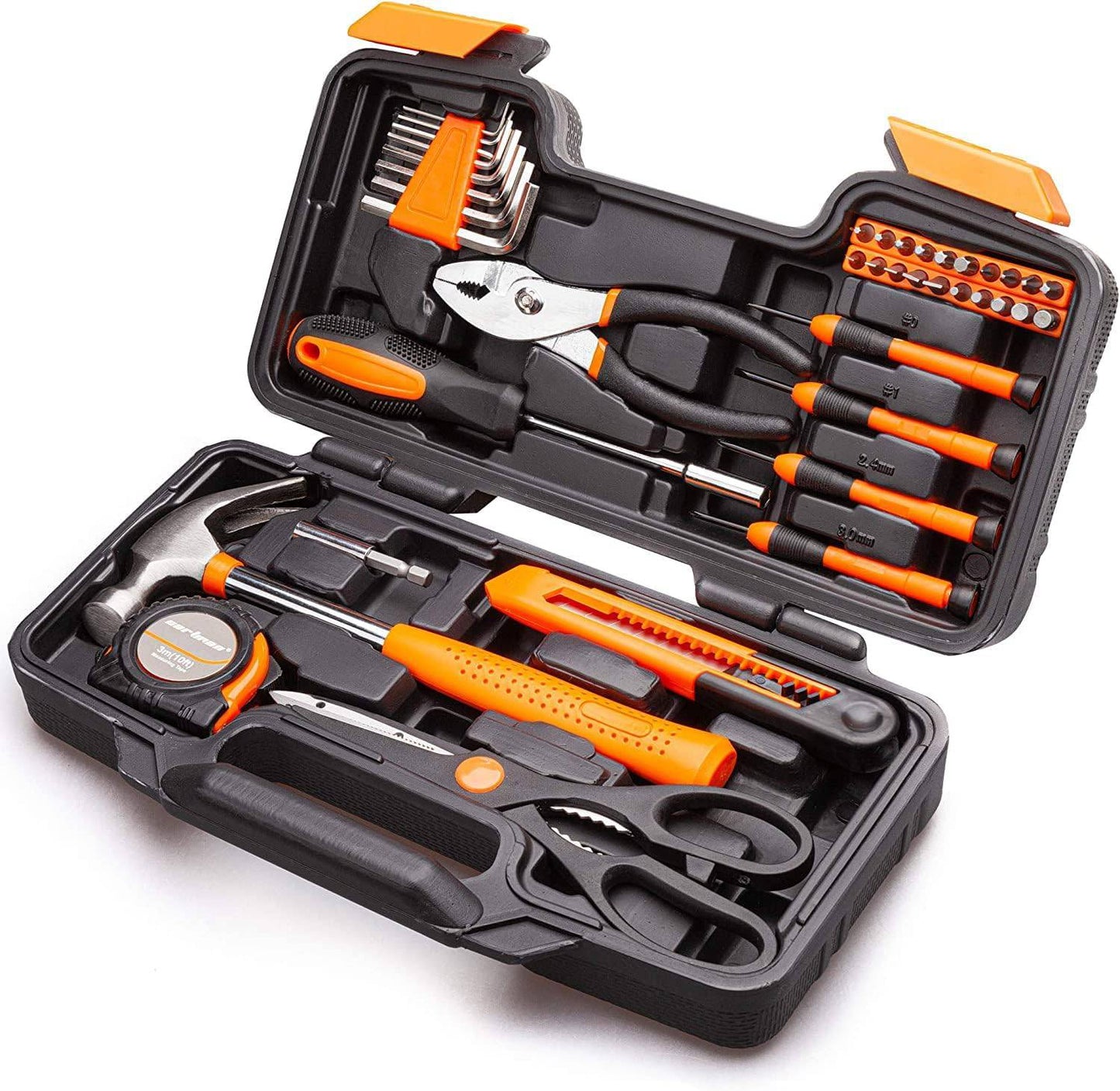 COOLBABY YLY051-39P Orange 39-Piece Tool Set - General Household Hand Tool Kit with Plastic Toolbox Storage Case - COOL BABY
