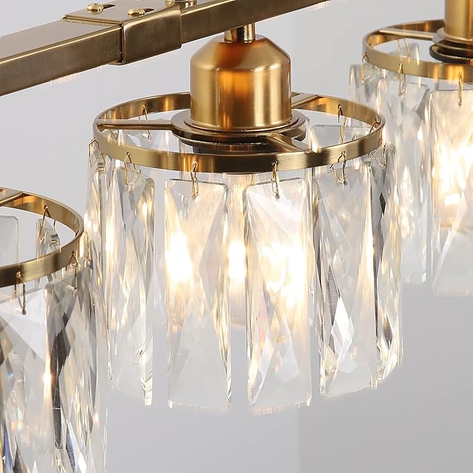 Modern Gold Crystal Island Chandelier: 6-Light Adjustable Linear Pendant for Dining, Kitchen, Bedroom - COOLBABY