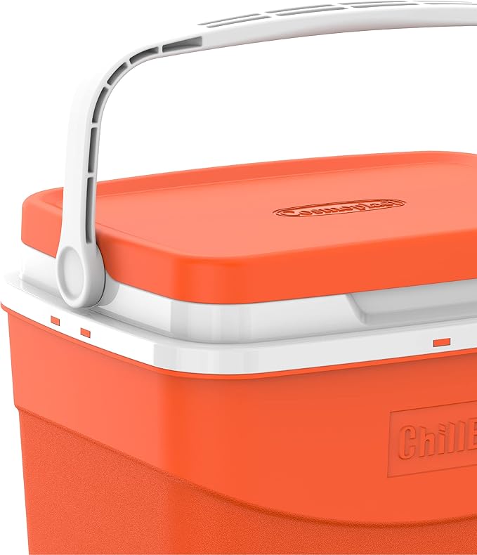 24L ChillBox 3-in-1 Orange Plastic Cooler Box – Portable Insulated Ice Chest with Secure Handle Locking