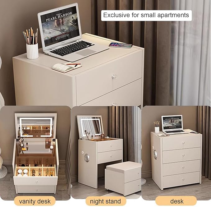 Multifunctional Makeup Vanity Dressing Table with Drawers and Chair 70 CM