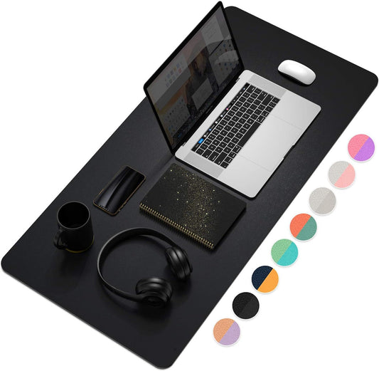 COOLBABY Multifunctional Office Desk Pad, Ultra Thin Waterproof PU Leather Mouse Pad, Dual Use Desk Writing Mat for Office/Home(9045 CM，Black+Black), YLY2047 BLK 90, 90 x 45cm - COOLBABY