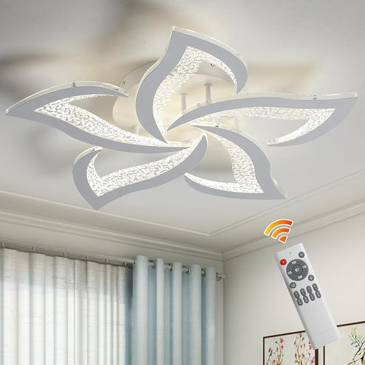 Modern LED Ceiling Light, White Dimmable Flower Shape Fixture with Remote Control - COOLBABY