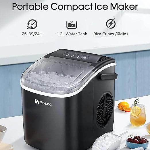 Portable Compact Ice Maker (Black, 26 lbs/24H)