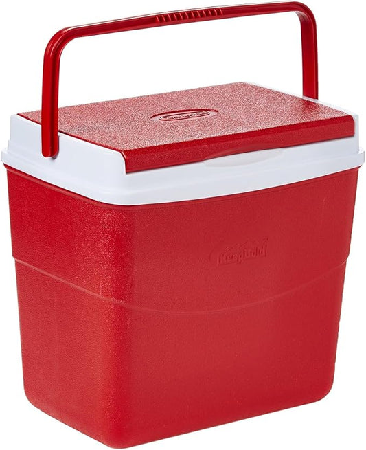 20L Plastic Picnic Cooler Icebox Lunchbox Red & White – Portable Insulated Cooler with 5-Day Ice Retention