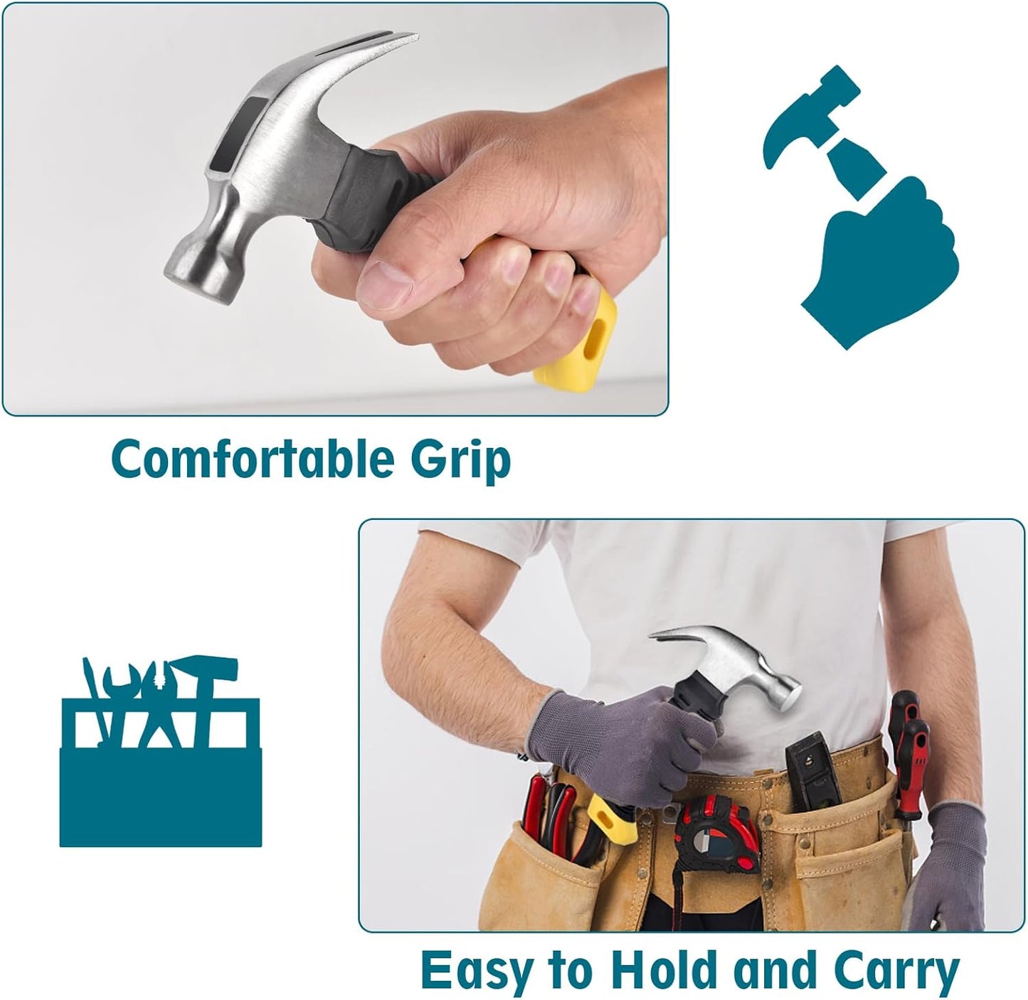🔨 Small Claw Hammer – Mini Stubby Hammer with Magnetic Nail Holder for Women, Kids, DIY & Camping - COOLBABY