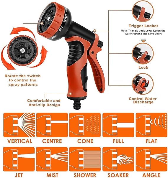COOLBABY 100ft Expandable Water Garden Hose with 10 Function Nozzle,Leakproof Retractable Garden hosewith Brass Connectors for Car Washing Garden Plants Pets Shower Floor Cleaning,Black&Orange