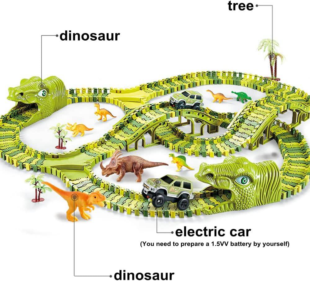 COOLBABY Dinosaur Car Race Track Toy - Exciting 240+29 Pcs Set for Kids 3-7 Years Old - COOL BABY