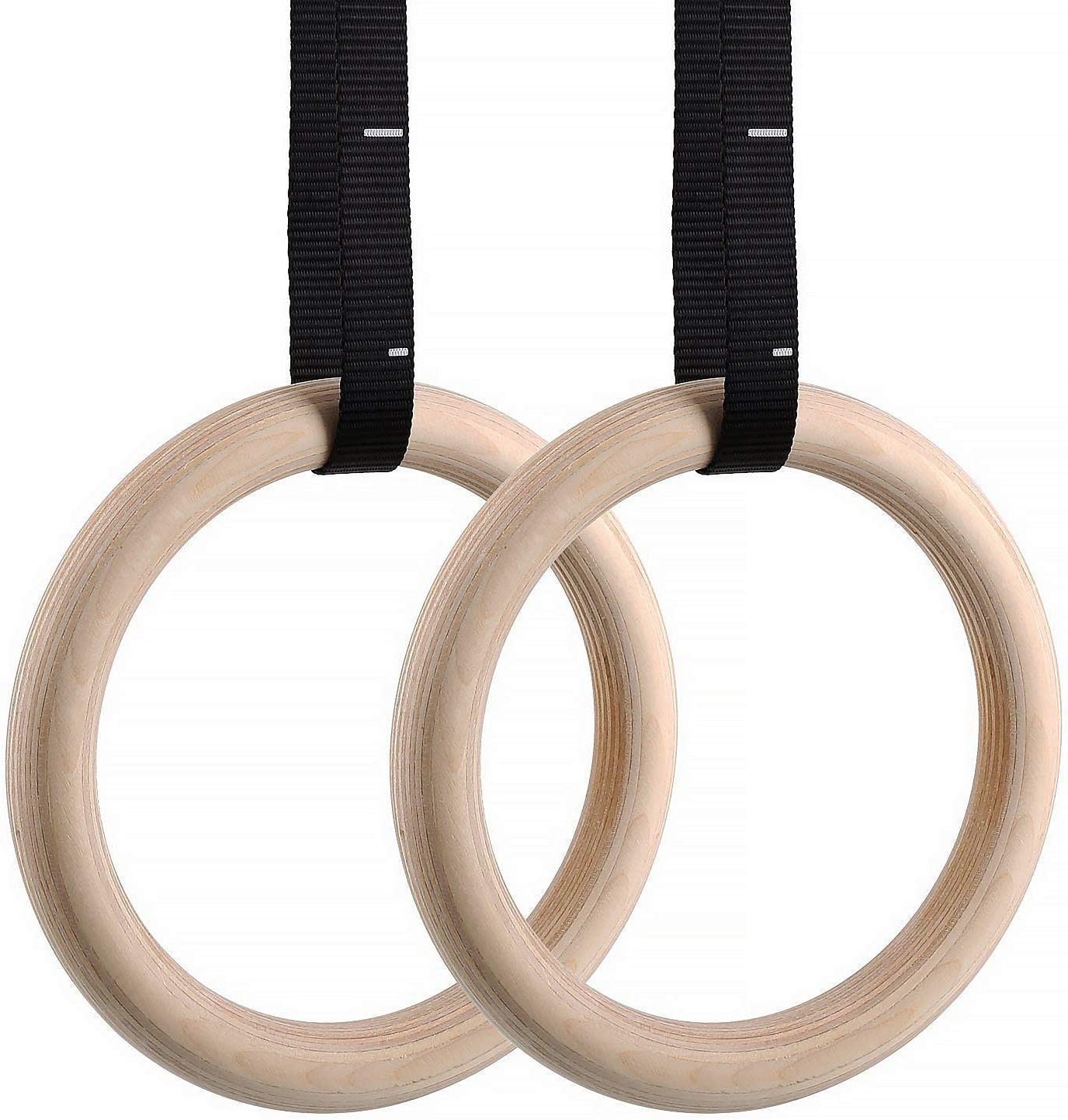 COOLBABY SEJSH Gym Rings, Wood Gymnastic Rings with Adjustable Straps, Heavy Duty Gym Equipment (Set of 2) - COOL BABY