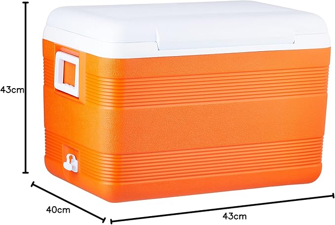 60L Plastic Cooler Icebox Deluxe Orange – Heavy Duty Insulated Cooler with 6-Day Ice Retention