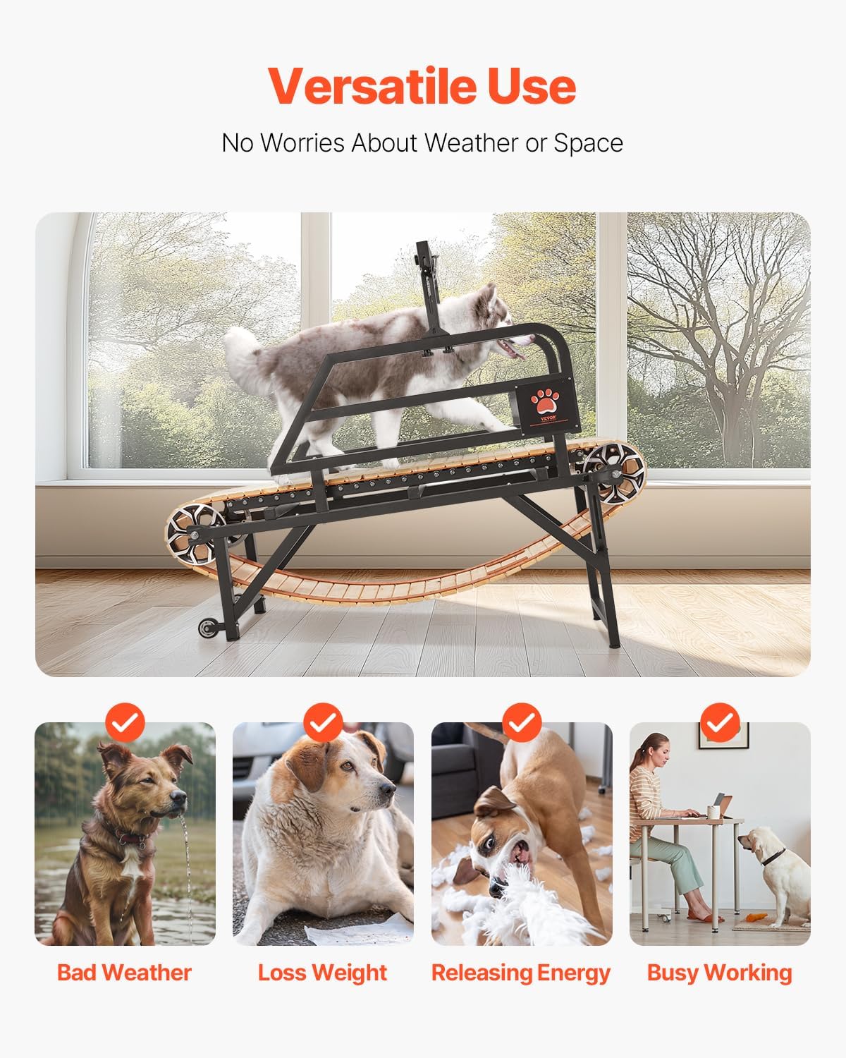 Dog Treadmill for Large & Medium Dogs with Brake – Heavy‑Duty Slatmill with 3 Adjustable Ramps, Training & Indoor Exercise (Supports Up to 330 lbs)