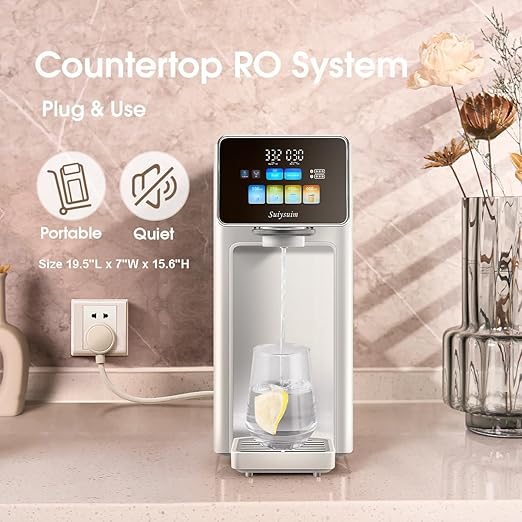 6 Stage Countertop Water Filtration, WP-RSA Countertop RO Alkaline Remineralization Water Filter, 3:1 Pure to Drain, Self-Flush with Pure Water (White) - COOLBABY